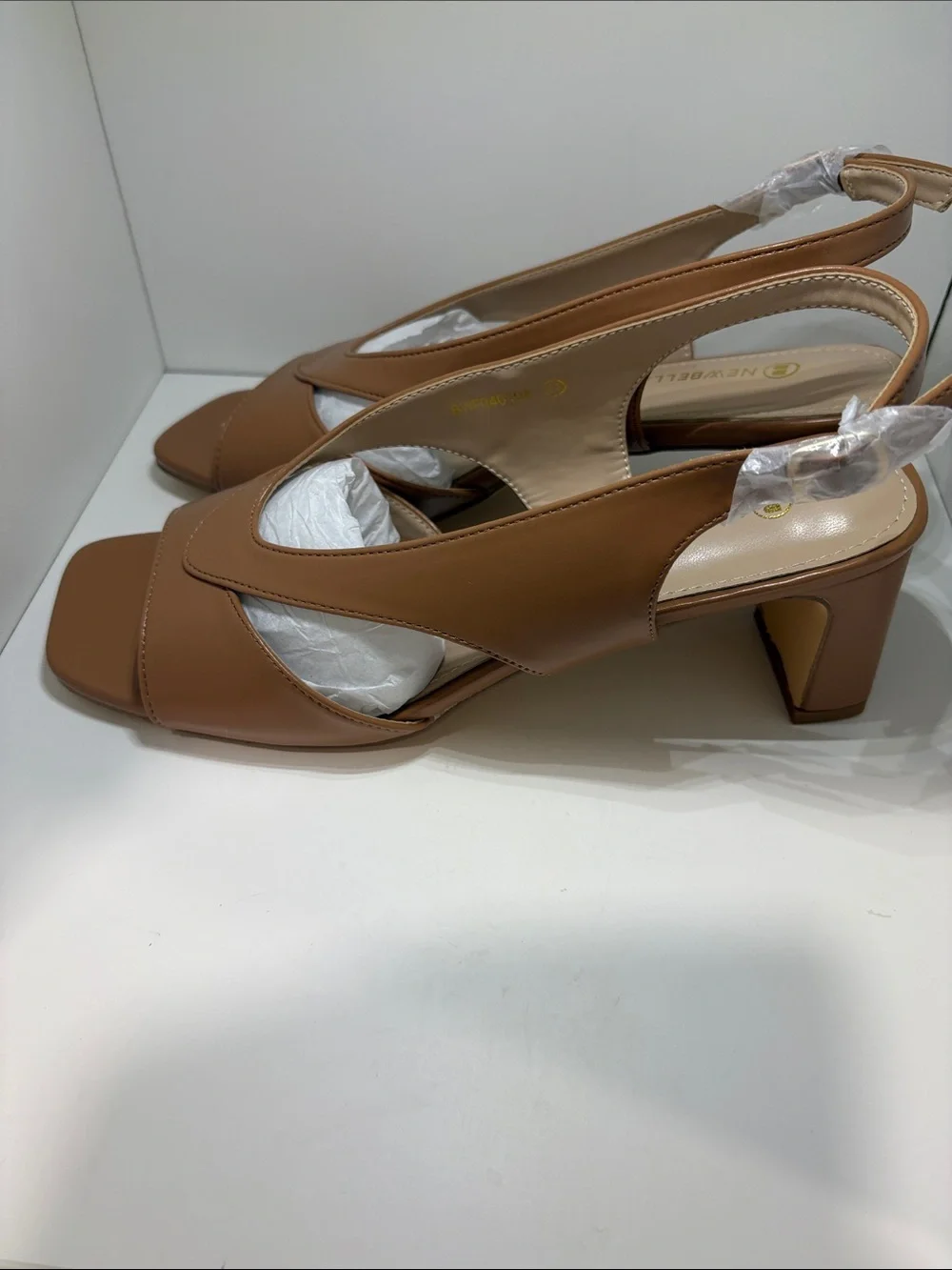 Newbella Women's Cognac Slingback Square-Toe Sandals